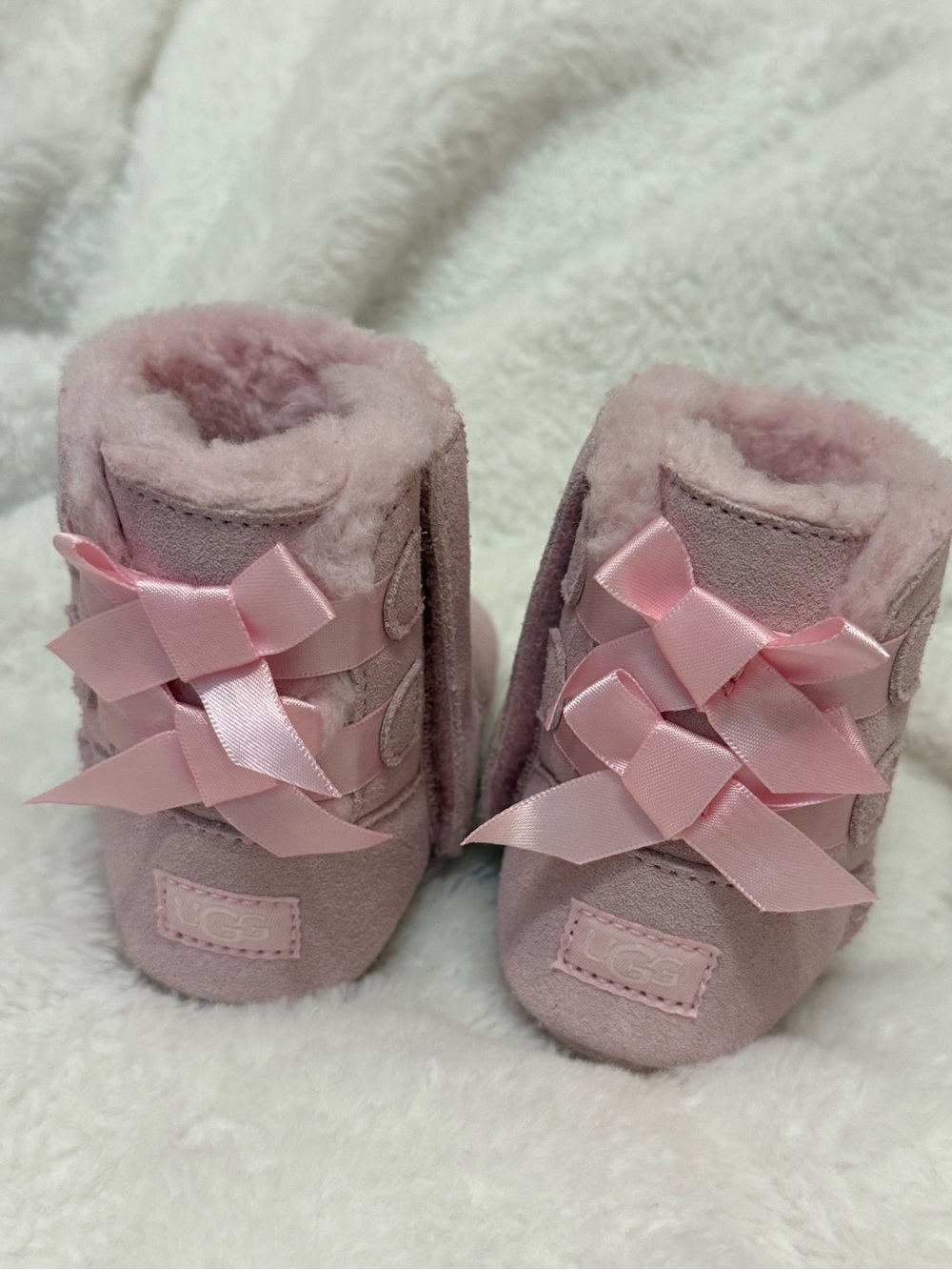 UGG Pink Suede Baby Bow Booties